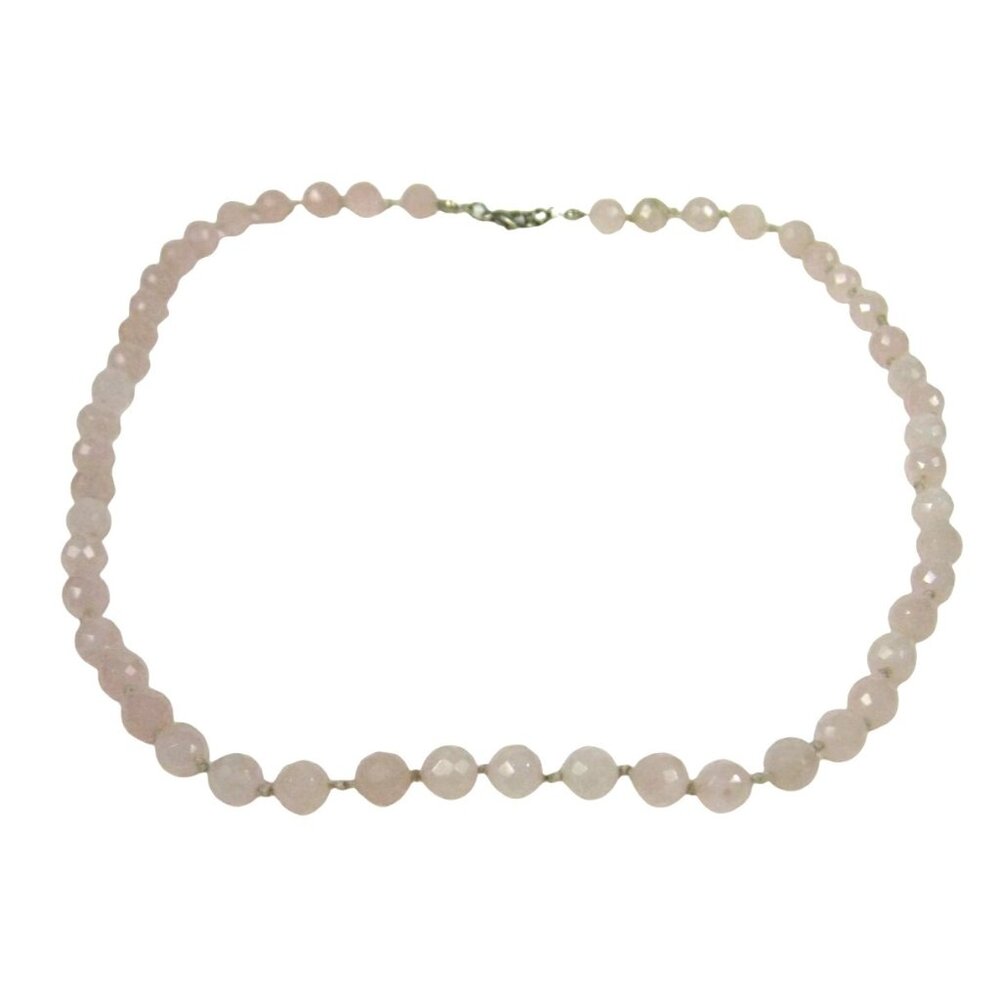 Faceted Rose Quartz Bead Necklace 18 inch Silver Tone Clasp